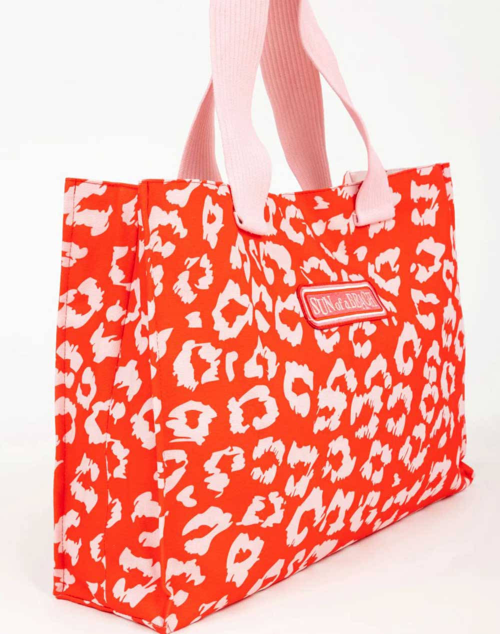 SUN OF A BEACH Red Leopard | Tote Beach Bag (Rozměry: 53 x 36 x 11 cm)