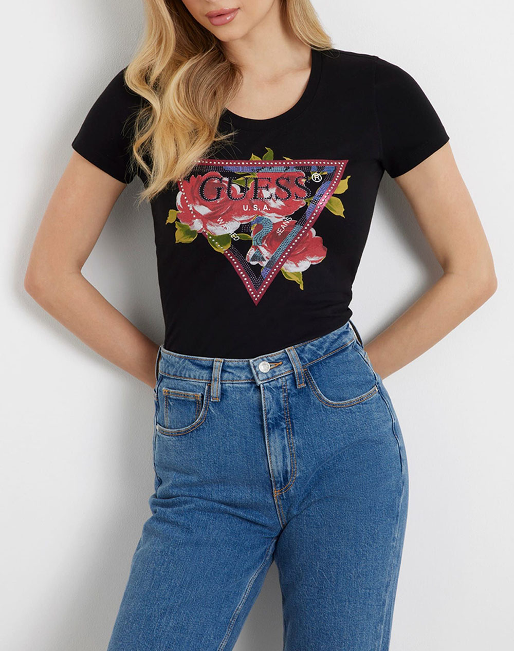 GUESS SS CN ROSES TRIANGLE TEE TRIČKO DÁMSKÉ