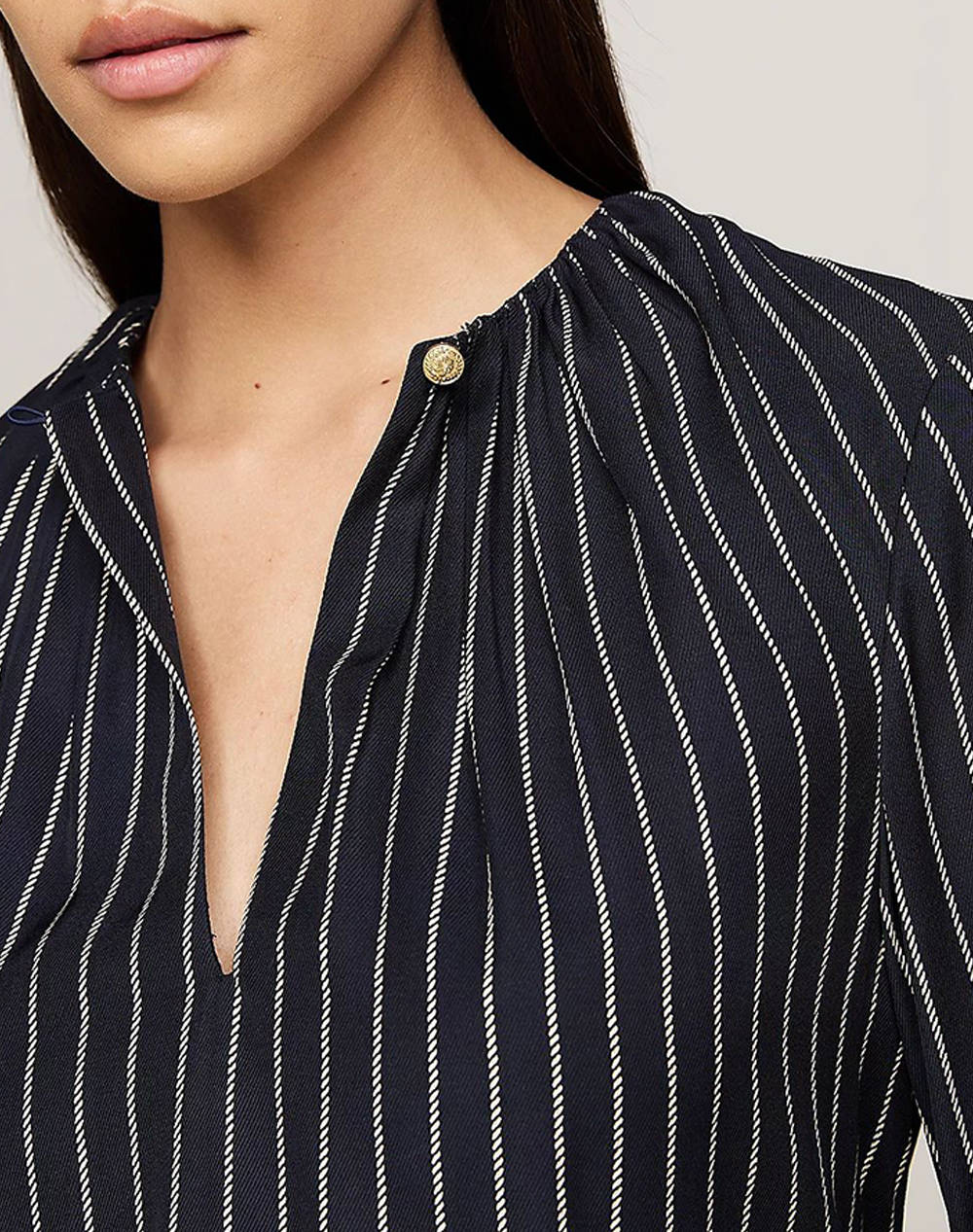 TOMMY HILFIGER ROPE STRIPE VIS GATHERED BLOUSE