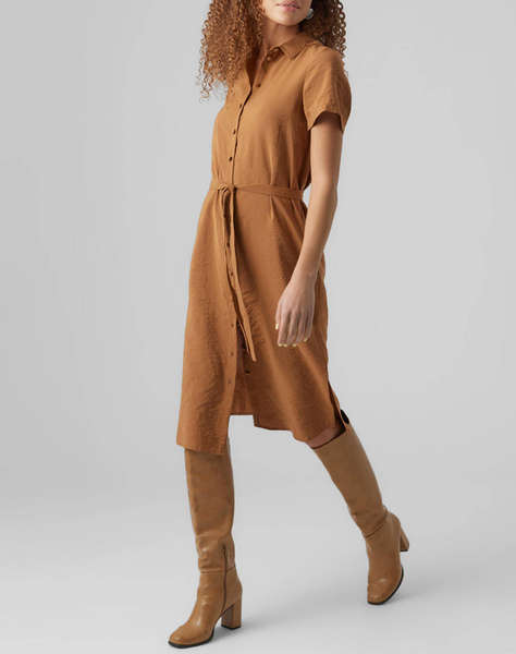 VERO MODA VMQUEENY S/S CALF SHIRT DRESS WVN GA