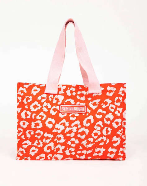 SUN OF A BEACH Red Leopard | Tote Beach Bag (Rozměry: 53 x 36 x 11 cm)